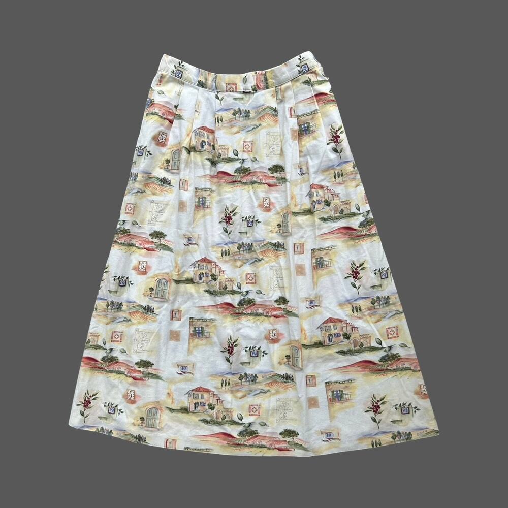 Vintage Lucia Scenic European Print Skirt Women's sz 8 Midi Cottagecore Summer